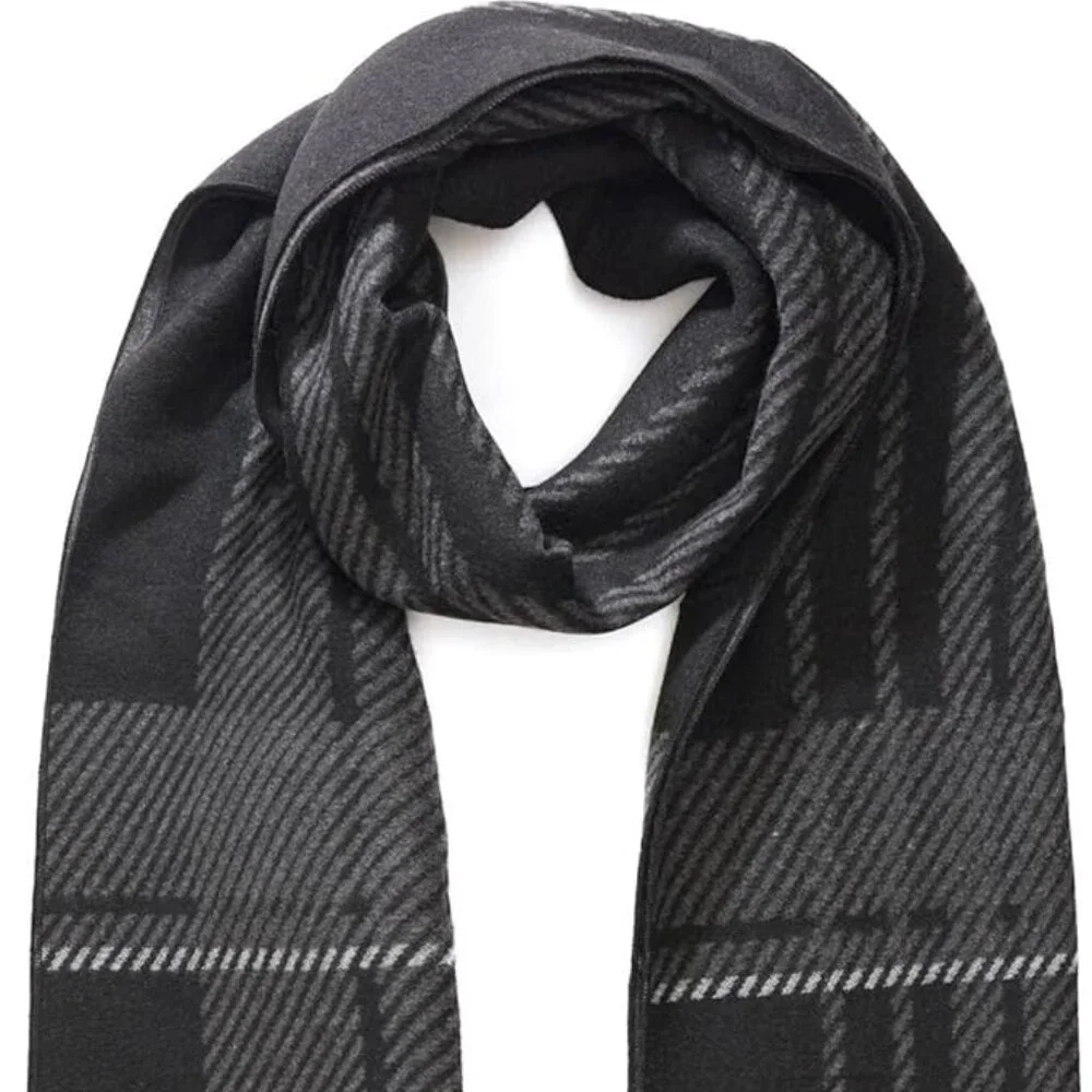 NEW FULLRON Men's Scarf Soft Warm Long Scarf Black & Gray Pattern